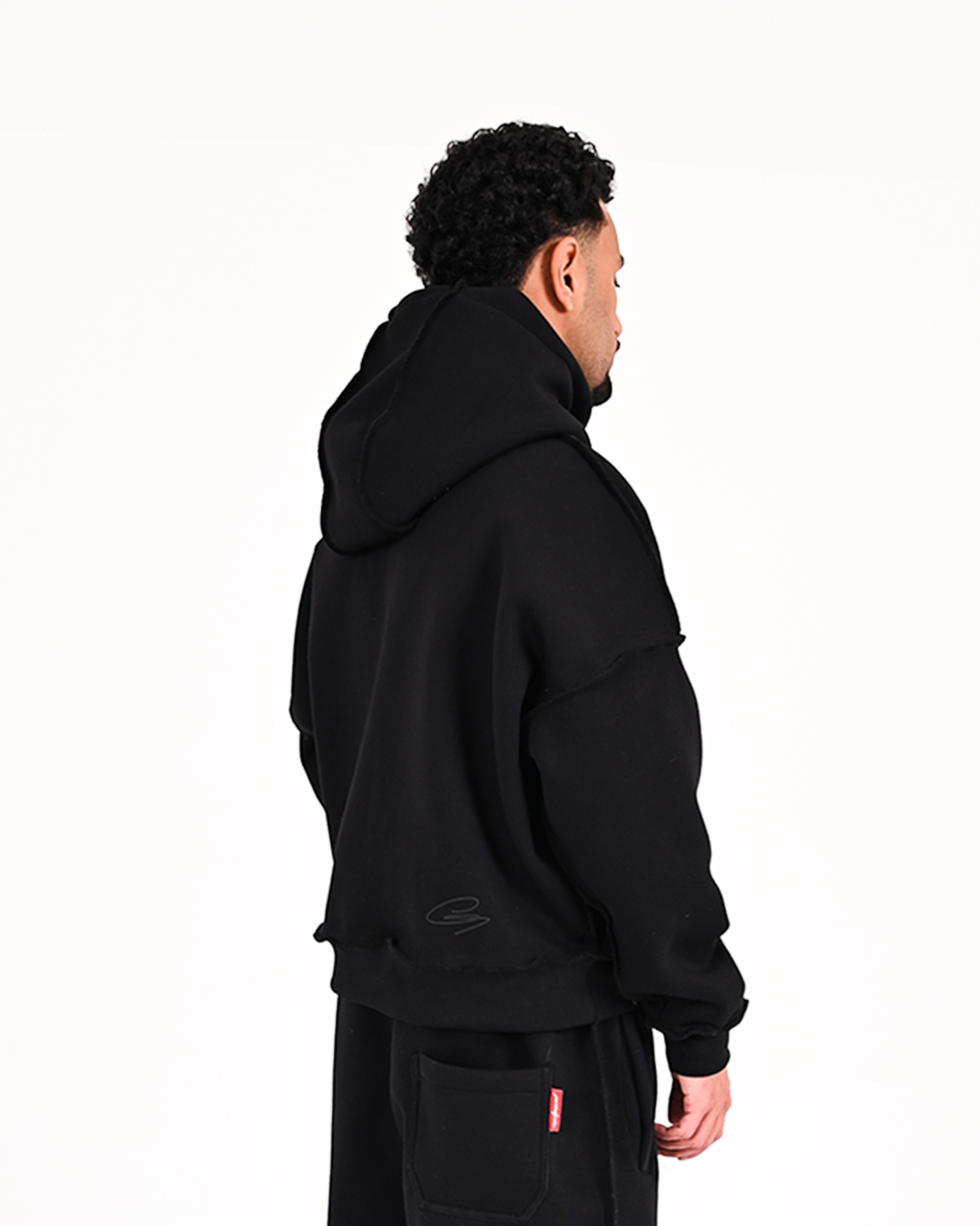 BLACK ON BLACK RAW HOODIE