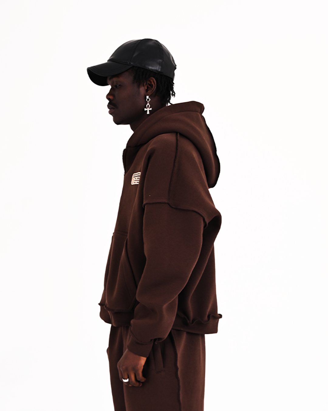 BROWN RAW ZIP-UP