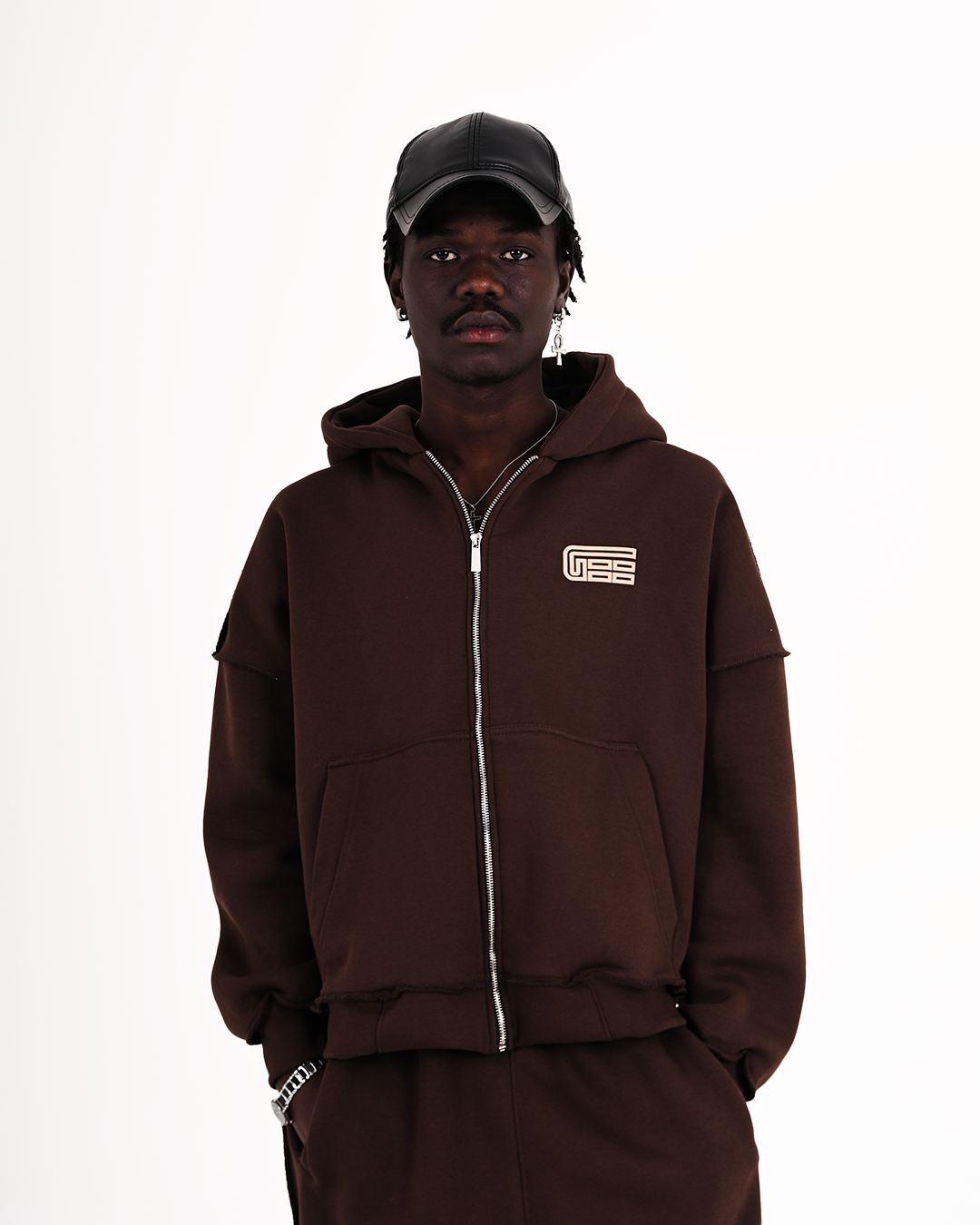 BROWN RAW ZIP-UP