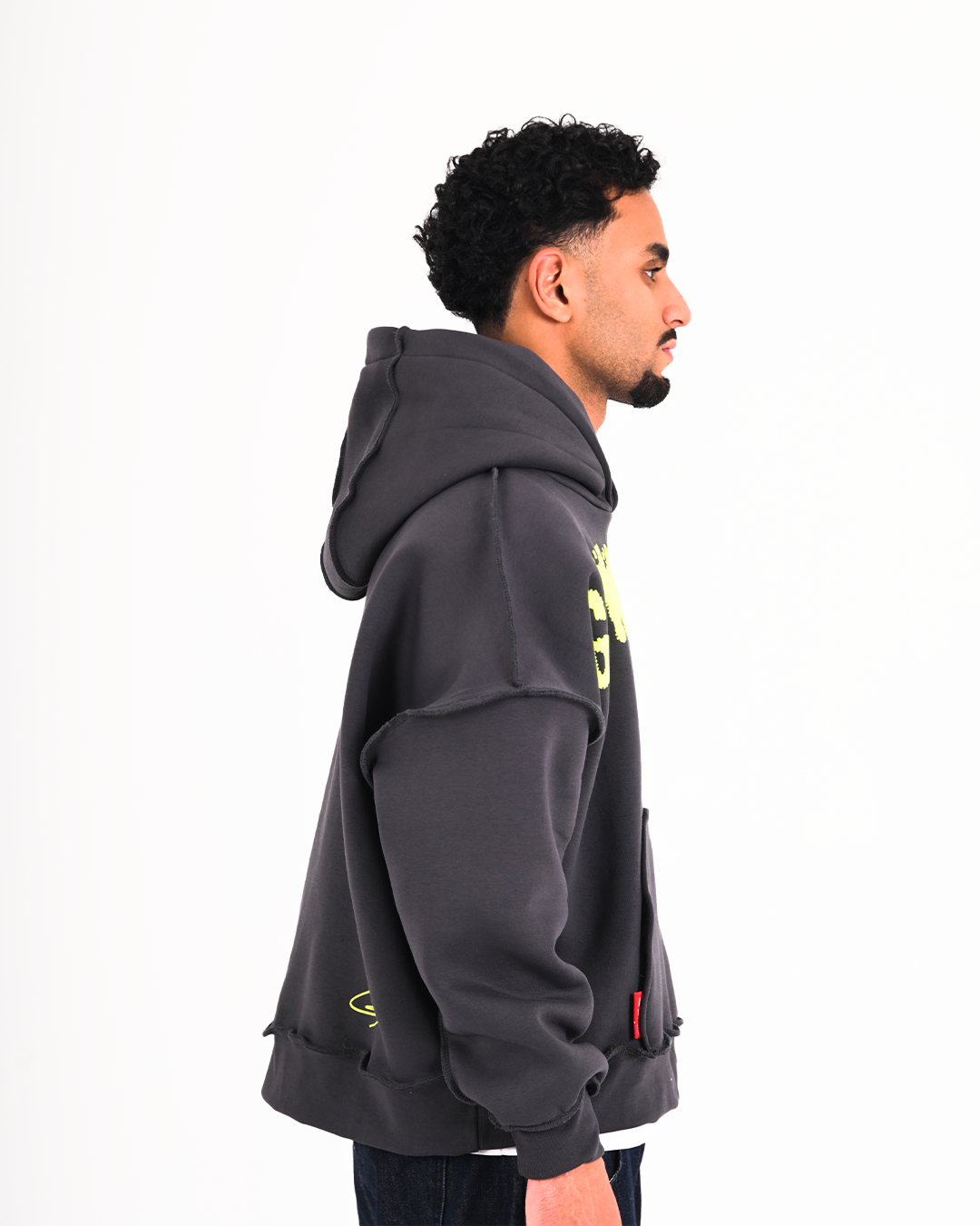 99 YELLOW ON DARK GREY RAW HOODIE