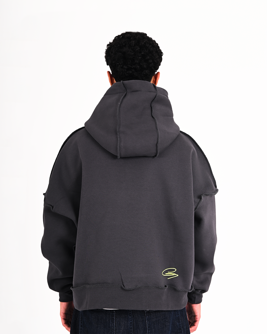 99 YELLOW ON DARK GREY RAW HOODIE