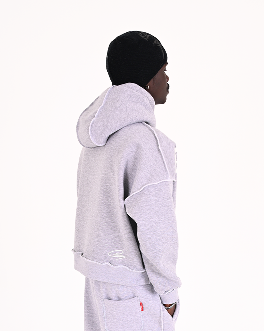 WHITE ON GREY RAW HOODIE